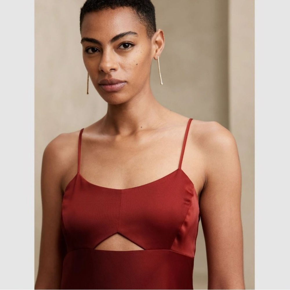 NWT Banana Republic Red Satin Slip Dress Thin Strap Cutout Size 12 Large - Picture 4 of 11